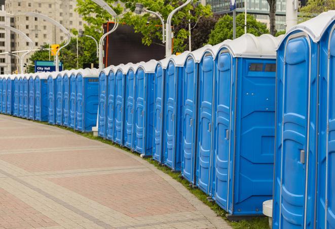 Seasonal porta potty units set up at a Newberg, Oregon venue