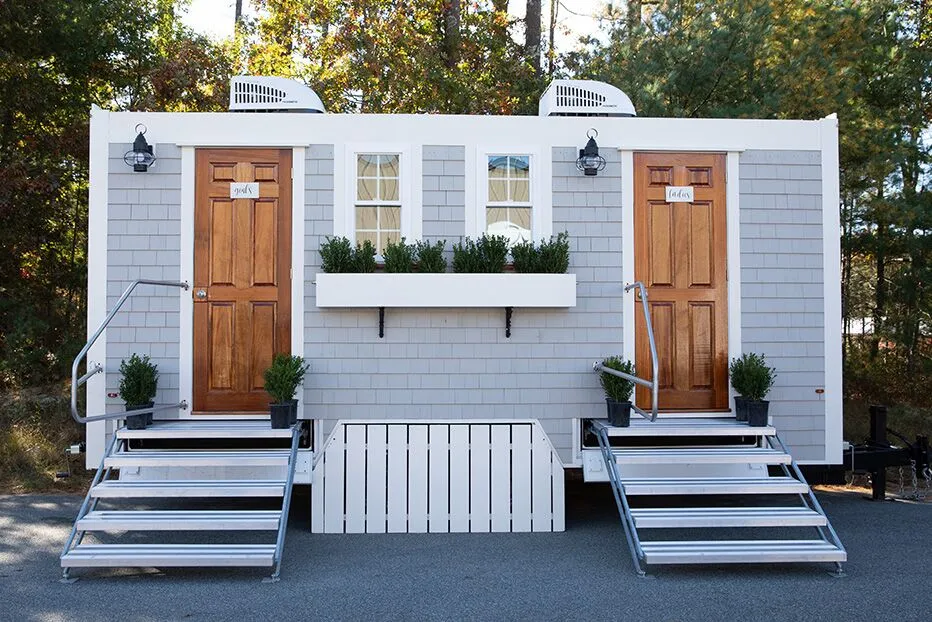 Wedding restroom units discretely staged at a venue in Newberg, Oregon